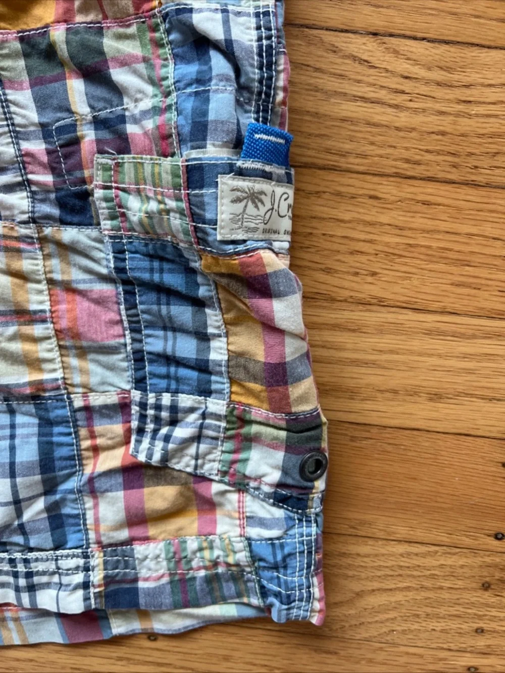 Vintage JCrew Madras Plaid Patchwork Swimwear Shorts Mens 34 Preppy Casual